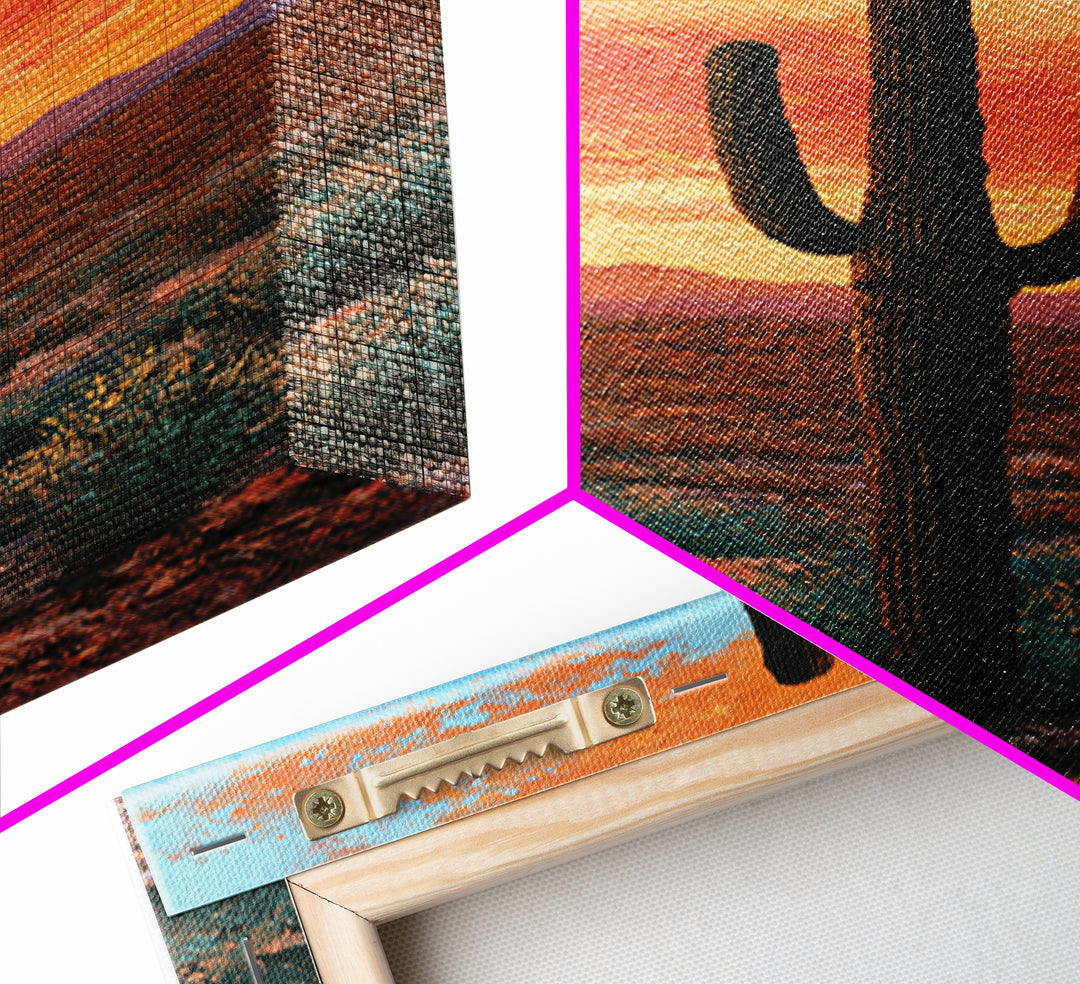 Saguaro Cactus under Orange Sunset Sky Canvas Print, Desert Art, Living Room Art, Southwestern Decor, Fine Art, Desert, DES-2x3-57