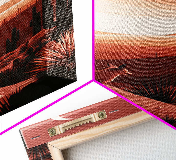 Desert Fox Beneath a Crescent Moon Framed Canvas Print, Desert Art, Botanical Art, Southwestern Decor, Fine Art, Desert, DES-2x3-73