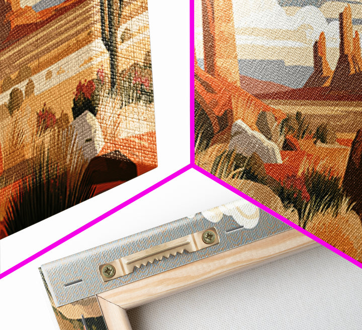 Terracotta and Cream Geometric Landscape Framed Canvas Print, Desert Art, Boho, Southwestern Decor, Watercolor Art, Desert, DES-3x1-10
