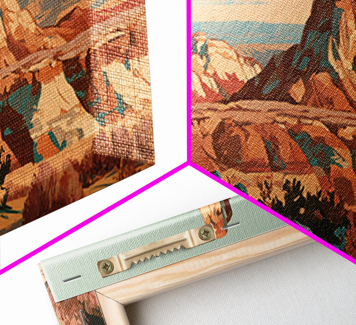 Terracotta and Cream Geometric Landscape Canvas Print, Desert Art, Boho Wall Art, Southwestern Decor, Fine Art, Desert, DES-3x1-34