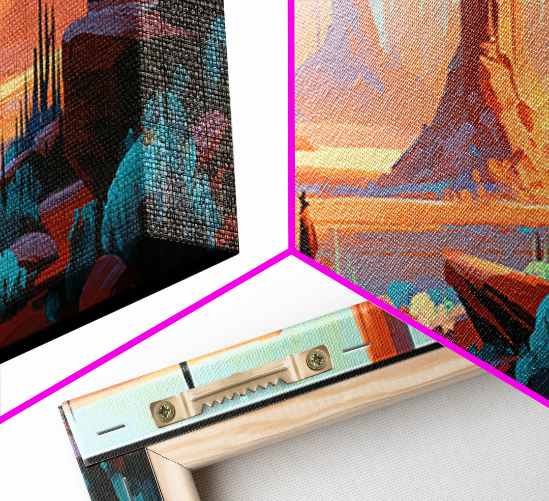 Sandstone Canyon with Dramatic Light Beam Framed Canvas Print, Desert Art, Wall Art, Southwestern Decor, Oil Painting, Desert, DES-3x1-56