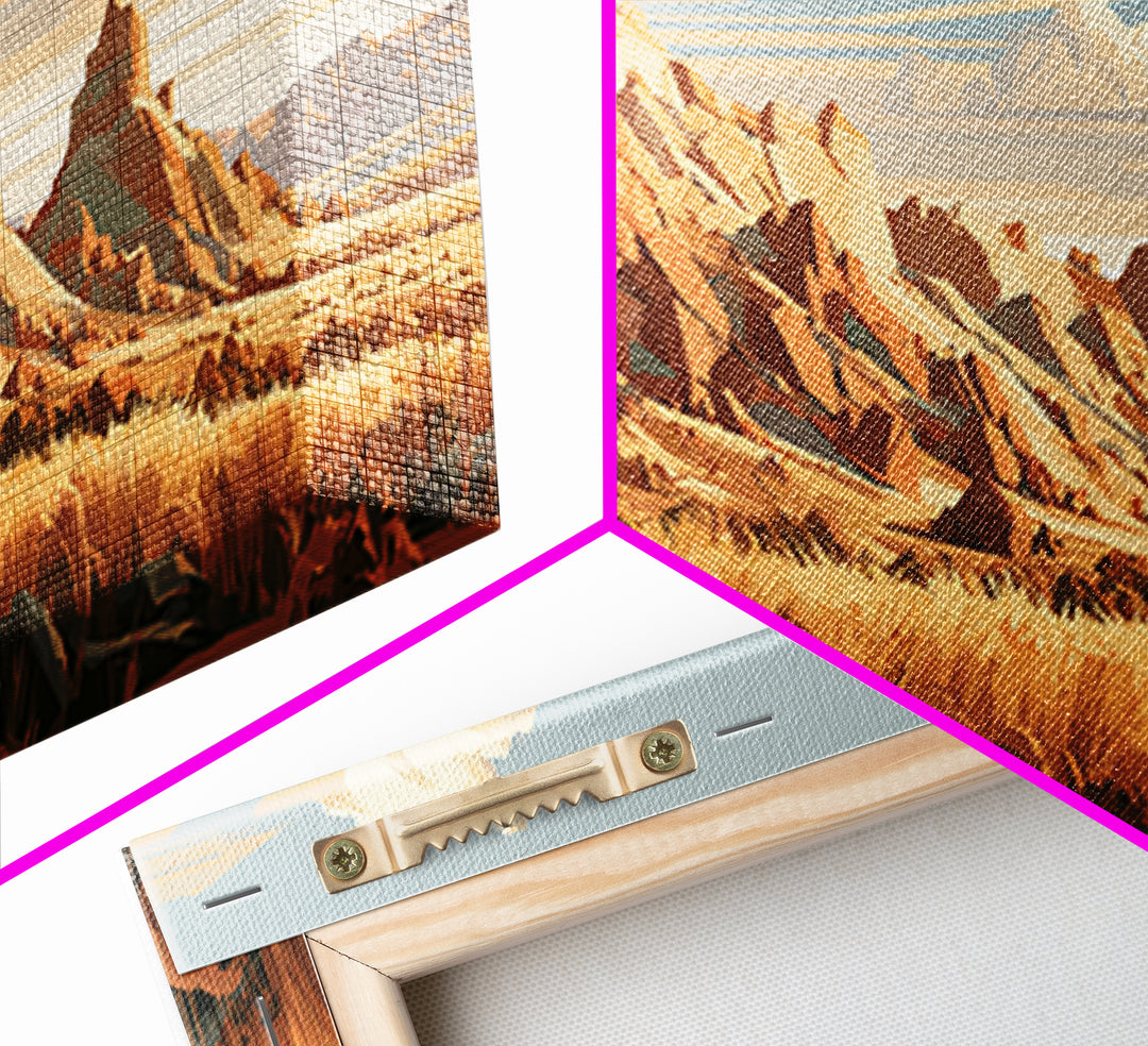Terracotta and Cream Geometric Landscape Framed Canvas Print, Desert Art, Western Wall Art, Southwestern Decor, Oil Painting, DES-3x1-58