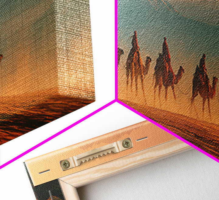Camel Caravan Crossing Golden Dunes Canvas Print, Desert Art, Boho Wall Art, Southwestern Decor, Oil Painting, Desert, DES-3x1-71