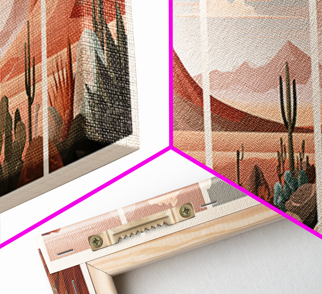 Terracotta and Cream Geometric Landscape Framed Canvas Print, Desert Art, Western Wall Art, Southwestern Decor, Oil Painting, DES-3x1-82