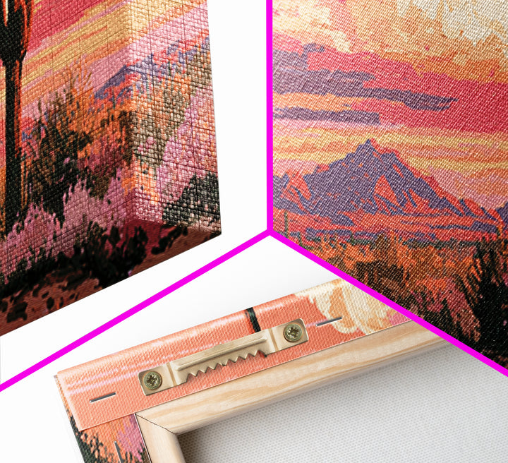 Saguaro Cactus under Orange Sunset Sky Framed Canvas Print, Desert Art, Wall Art, Southwestern Decor, Fine Art, Desert, DES-3x1-89