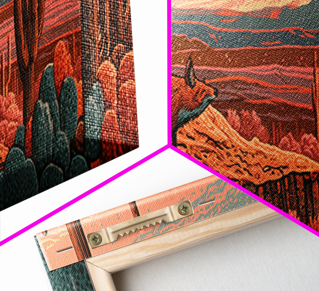 Desert Fox Beneath a Crescent Moon Framed Canvas Print, Desert Art, Mountain Wall Art, Southwestern Decor, Fine Art, Desert, DES-3x1-9