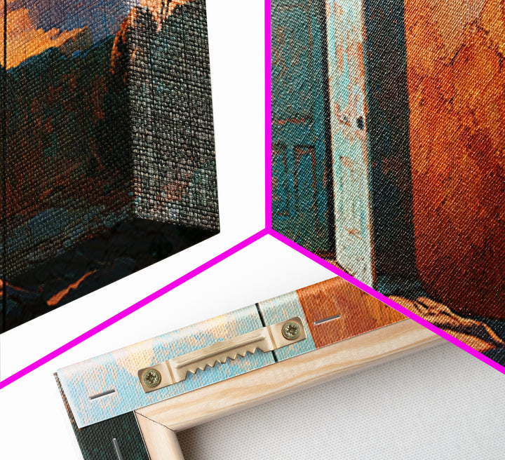 Adobe Doorway with Turquoise Shadow Canvas Print, Desert Art, Southwestern Decor, Oil Painting, Desert, Printable Art, DES-3x1-93