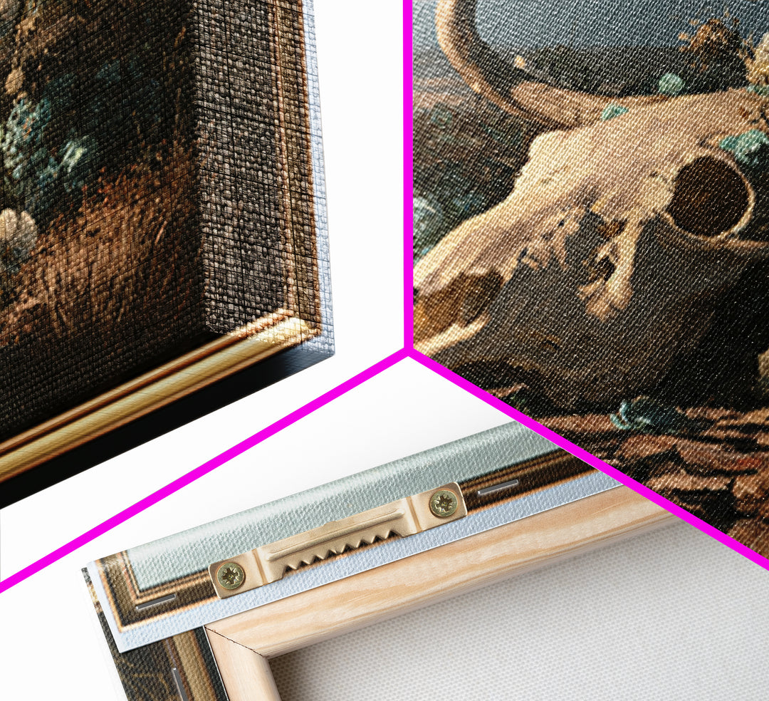 Sun Bleached Skull and Desert Flowers Framed Canvas Print, Desert Art, Southwestern Decor, Watercolor Art, Desert, DES-3x2-40