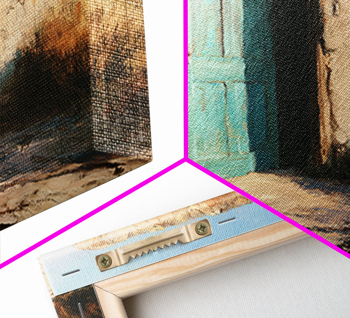 Adobe Doorway with Turquoise Shadow Framed Canvas Print, Desert Art, Contemporary Art, Southwestern Decor, Fine Art, Desert, DES-3x2-81