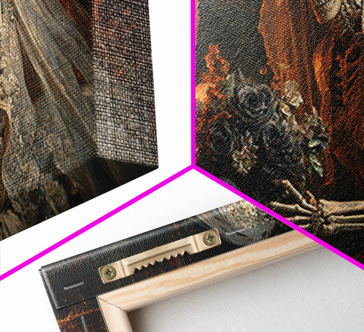 The Skeletal Bride, Wide Panoramic Art, Haunted Gothic Art, Framed Canvas Print, Halloween Wall Decor, Gothic Home Decor, Dark Fantasy Art