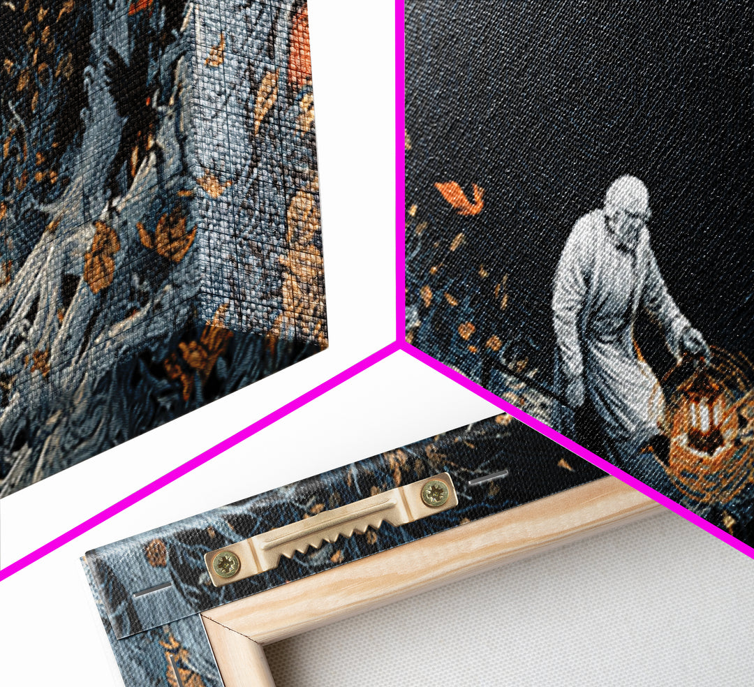 The Lantern Gravedigger, Wide Panoramic Art, Spooky Home Decor, Canvas Print, Halloween Wall Decor, Gothic Home Decor, Spooky Wall Decor