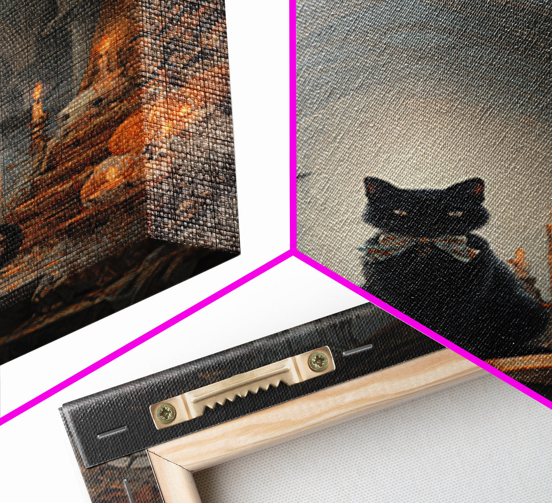 The Black Cat Familiar, Vertical Wall Art, Gothic Horror Wall Art, Framed Canvas Print, Halloween Wall Decor, Gothic Home Decor