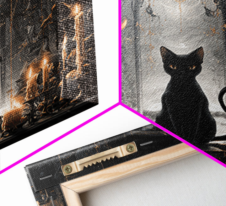 The Black Cat Familiar, Square Wall Art, Spooky Home Decor, Canvas Print, Halloween Wall Decor, Gothic Home Decor, Spooky Wall Decor
