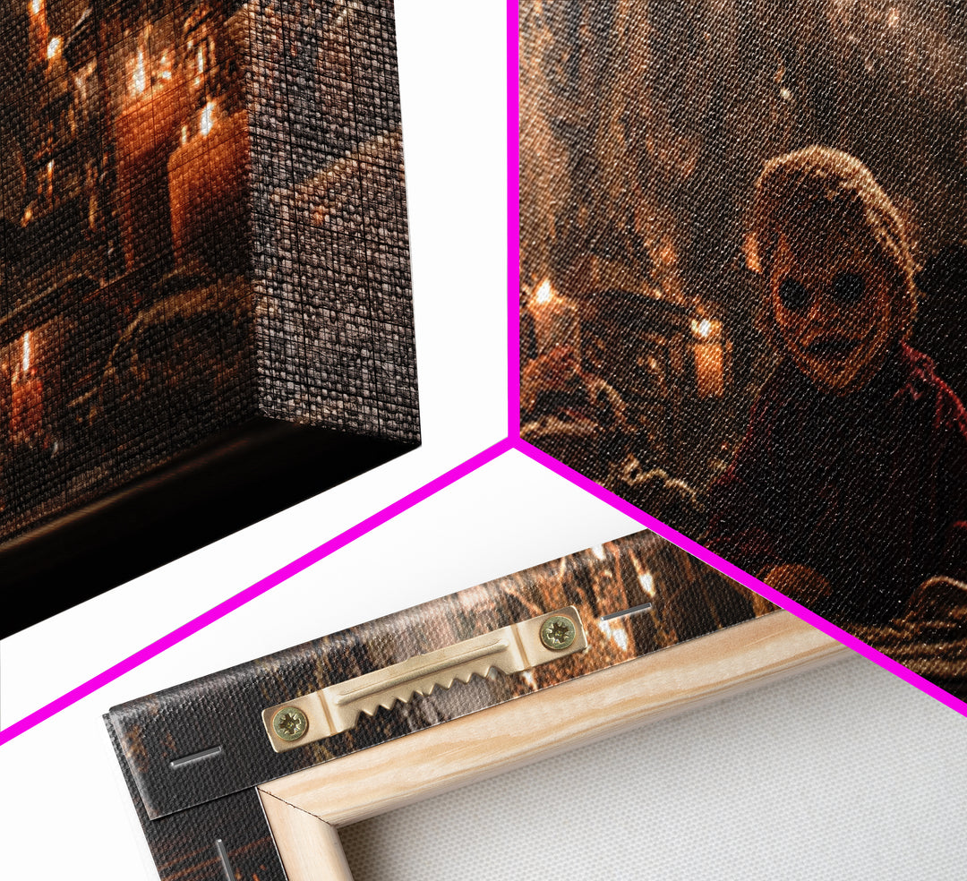 The Masked Candy Collector, Wide Panoramic Art, Dark Fantasy Wall Art, Canvas Print, Halloween Wall Decor, Gothic Home Decor