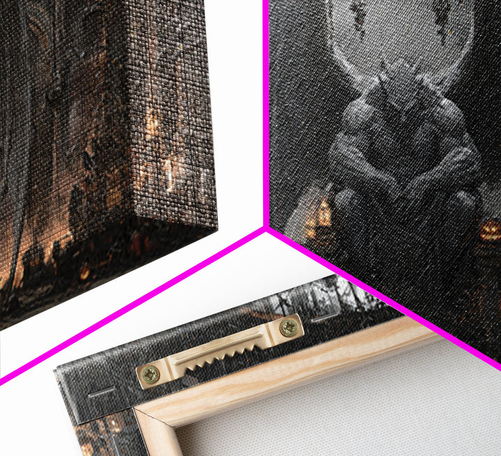 The Gargoyle Sentinel, Wide Panoramic Art, Gothic Horror Wall Art, Framed Canvas Print, Halloween Wall Decor, Gothic Home Decor