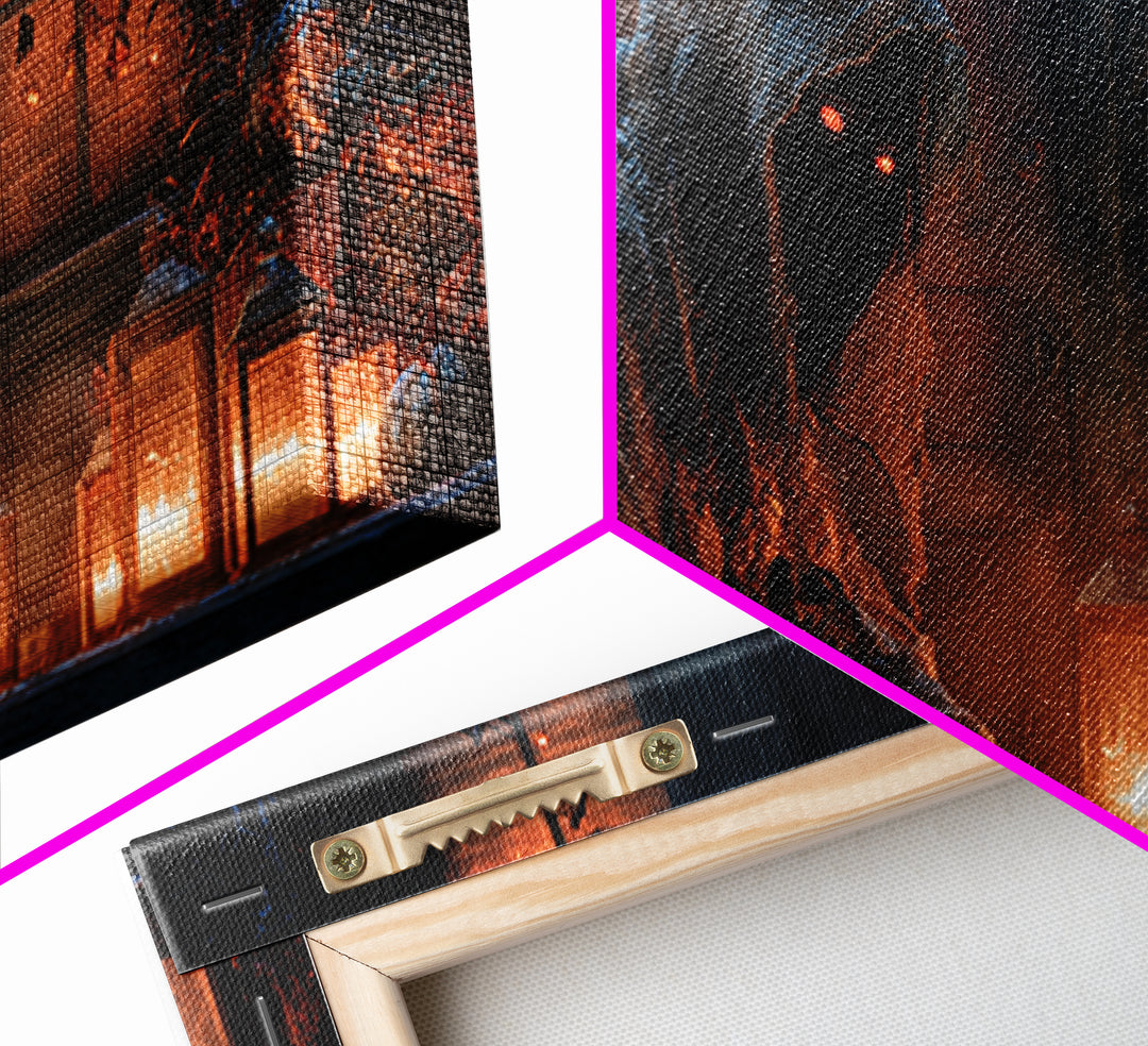 The Red-Eyed Night Hag, Wide Panoramic Art, Dark Halloween Decor, Canvas Print, Halloween Wall Decor, Gothic Home Decor, Horror Wall Art