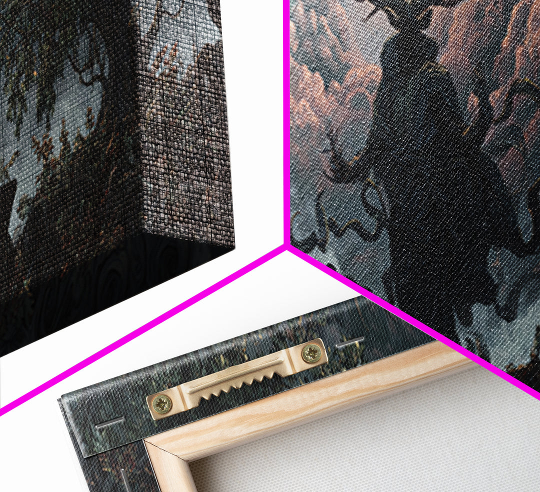 The Antlered Forest Spirit, Extra Wide Wall Art, Dark Fantasy Wall Art, Canvas Print, Halloween Wall Decor, Gothic Home Decor