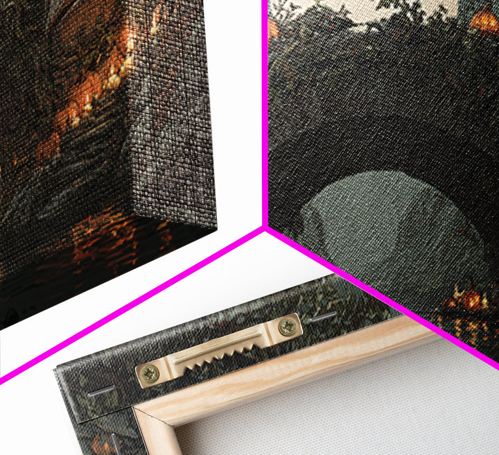 The Bridge Troll At Midnight, Wide Panoramic Art, Dark Fantasy Wall Art, Canvas Print, Halloween Wall Decor, Gothic Home Decor