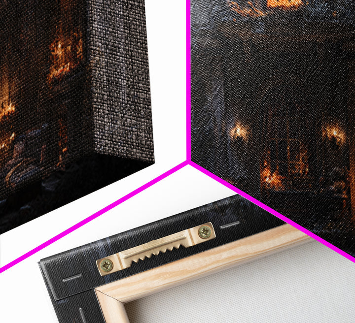 The Haunted Manor, Wide Panoramic Art, Macabre Wall Art, Framed Canvas Print, Halloween Wall Decor, Gothic Home Decor, Horror Wall Art