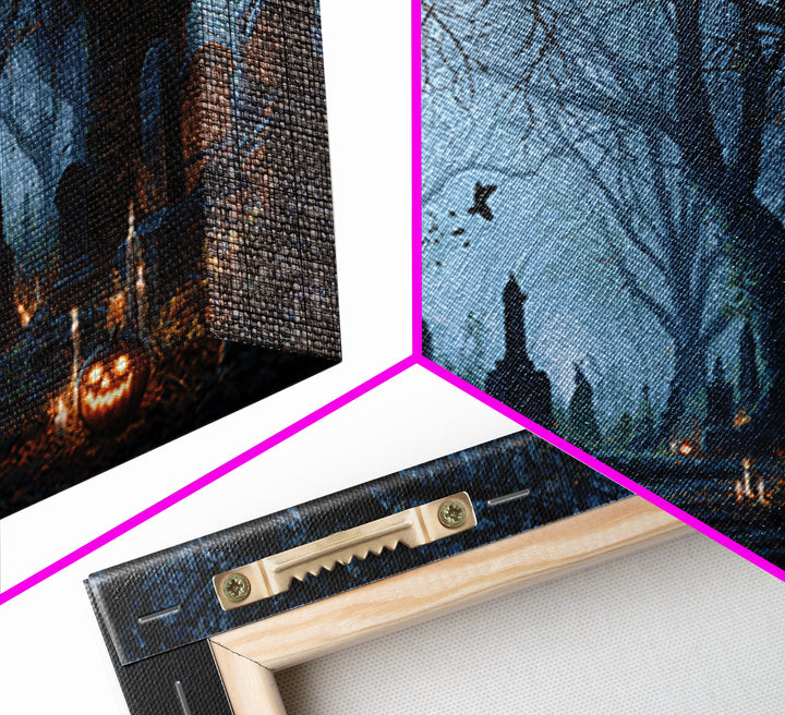 The Moonlit Cemetery, Landscape Wall Art, Gothic Horror Wall Art, Framed Canvas Print, Halloween Wall Decor, Gothic Home Decor
