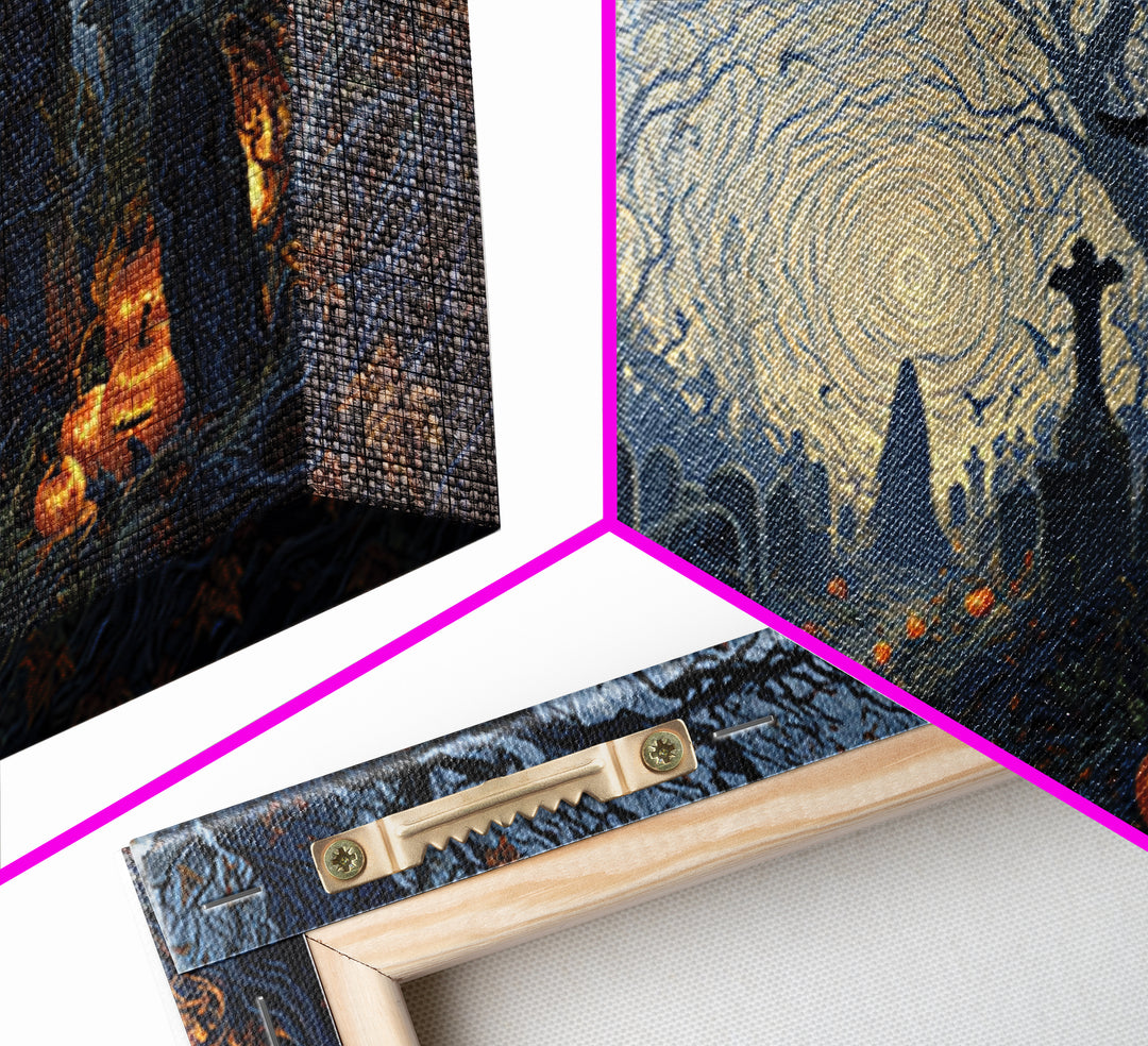 The Moonlit Cemetery, Wide Panoramic Art, Spooky Home Decor, Canvas Print, Halloween Wall Decor, Gothic Home Decor, Halloween Wall Art