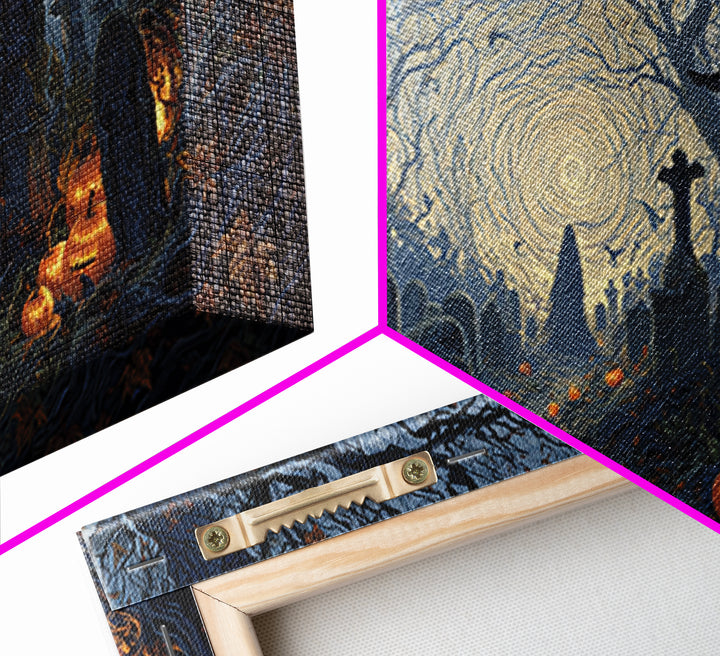 The Moonlit Cemetery, Wide Panoramic Art, Spooky Home Decor, Canvas Print, Halloween Wall Decor, Gothic Home Decor, Halloween Wall Art