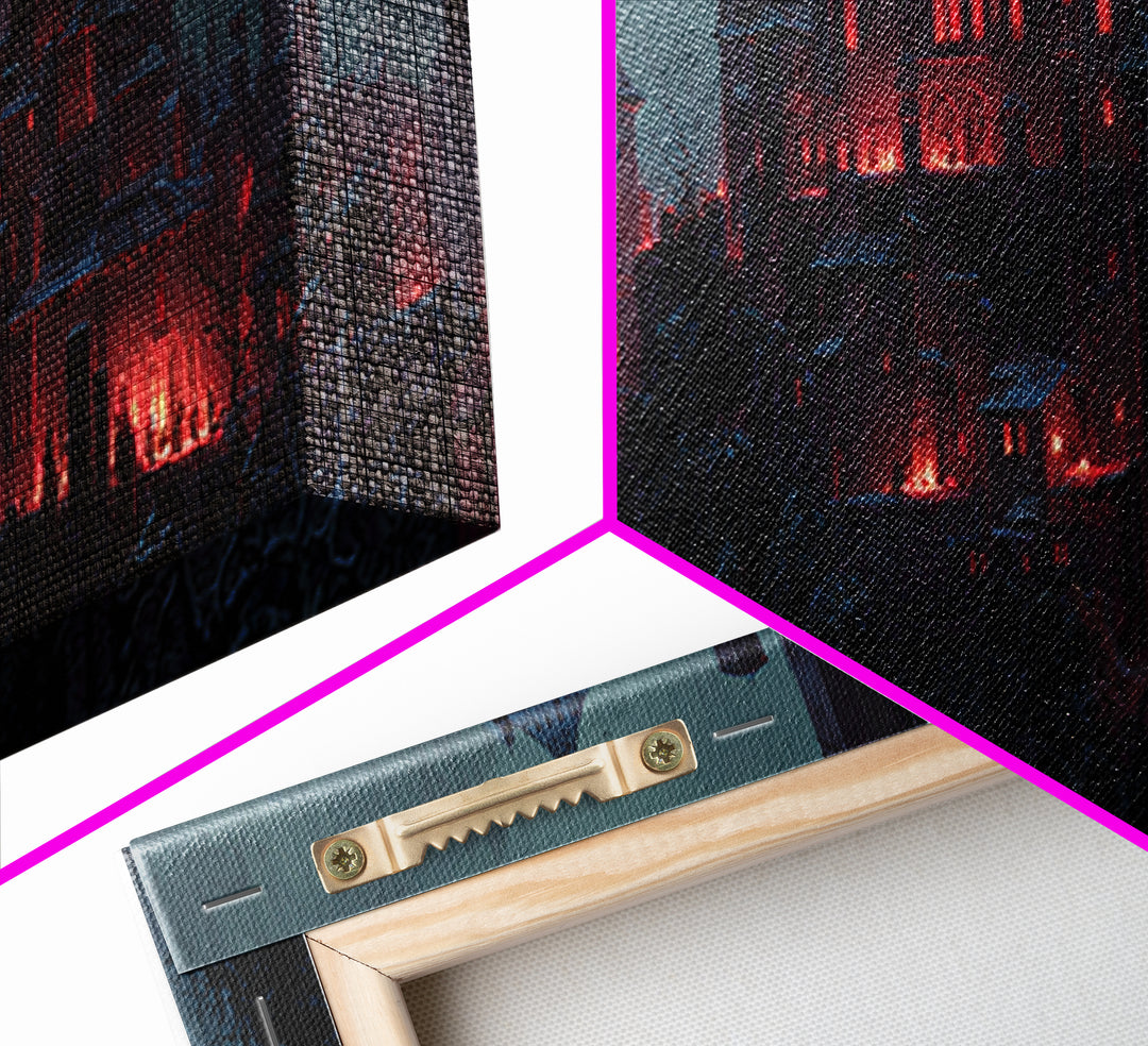 The Vampire Castle, Extra Wide Wall Art, Macabre Wall Art, Framed Canvas Print, Halloween Wall Decor, Gothic Home Decor, Spooky Wall Decor
