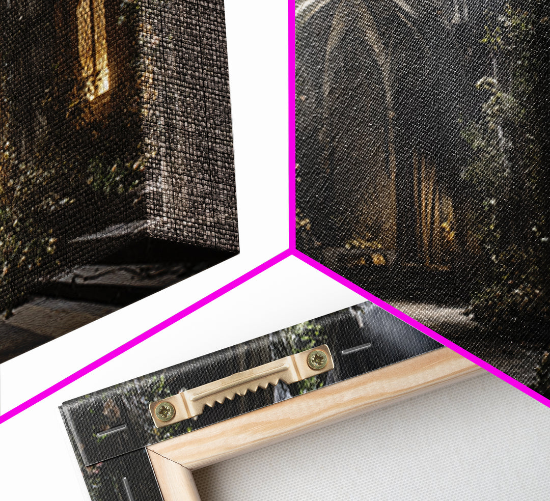 The Overgrown Chapel, Landscape Wall Art, Haunted Gothic Art, Framed Canvas Print, Halloween Wall Decor, Gothic Home Decor