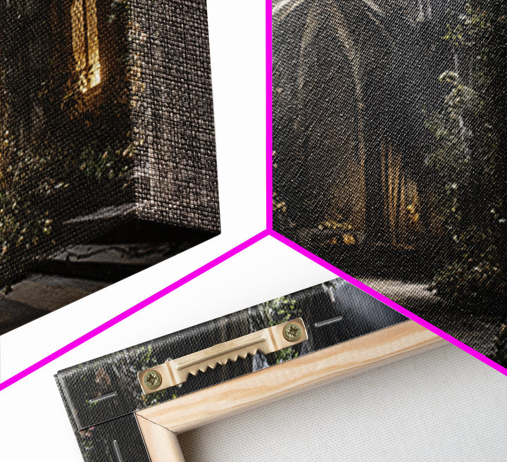 The Overgrown Chapel, Landscape Wall Art, Haunted Gothic Art, Framed Canvas Print, Halloween Wall Decor, Gothic Home Decor