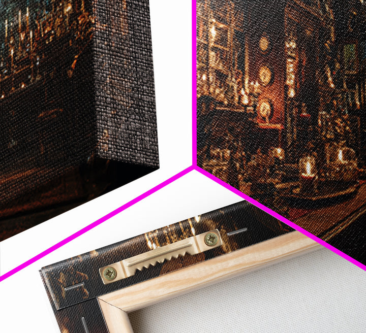 The Midnight Antique Shop, Wide Panoramic Art, Haunted Gothic Art, Framed Canvas Print, Halloween Wall Decor, Gothic Home Decor