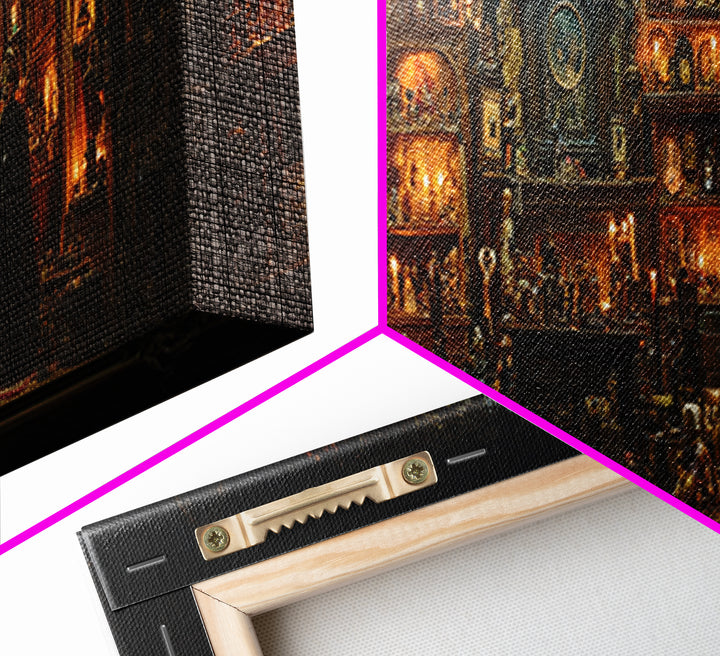 The Midnight Antique Shop, Extra Wide Wall Art, Gothic Horror Wall Art, Framed Canvas Print, Halloween Wall Decor, Gothic Home Decor