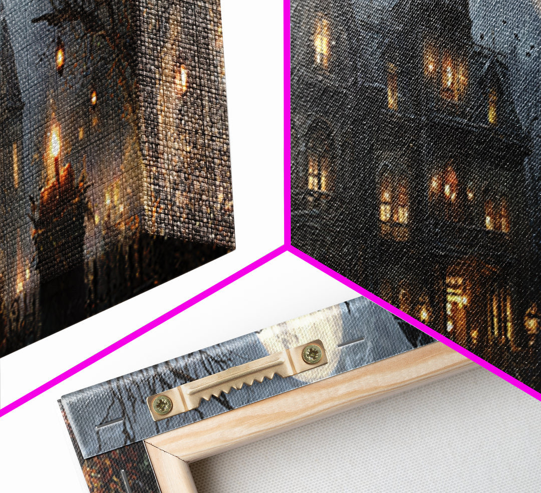 The Haunted Hotel, Extra Wide Wall Art, Dark Halloween Decor, Canvas Print, Halloween Wall Decor, Gothic Home Decor, Spooky Wall Decor