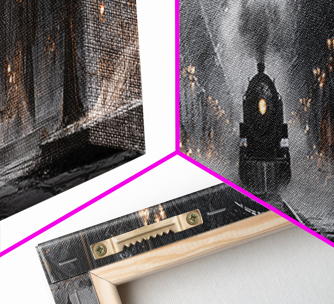 The Abandoned Train Station, Extra Wide Wall Art, Haunted Gothic Art, Framed Canvas Print, Halloween Wall Decor, Gothic Home Decor