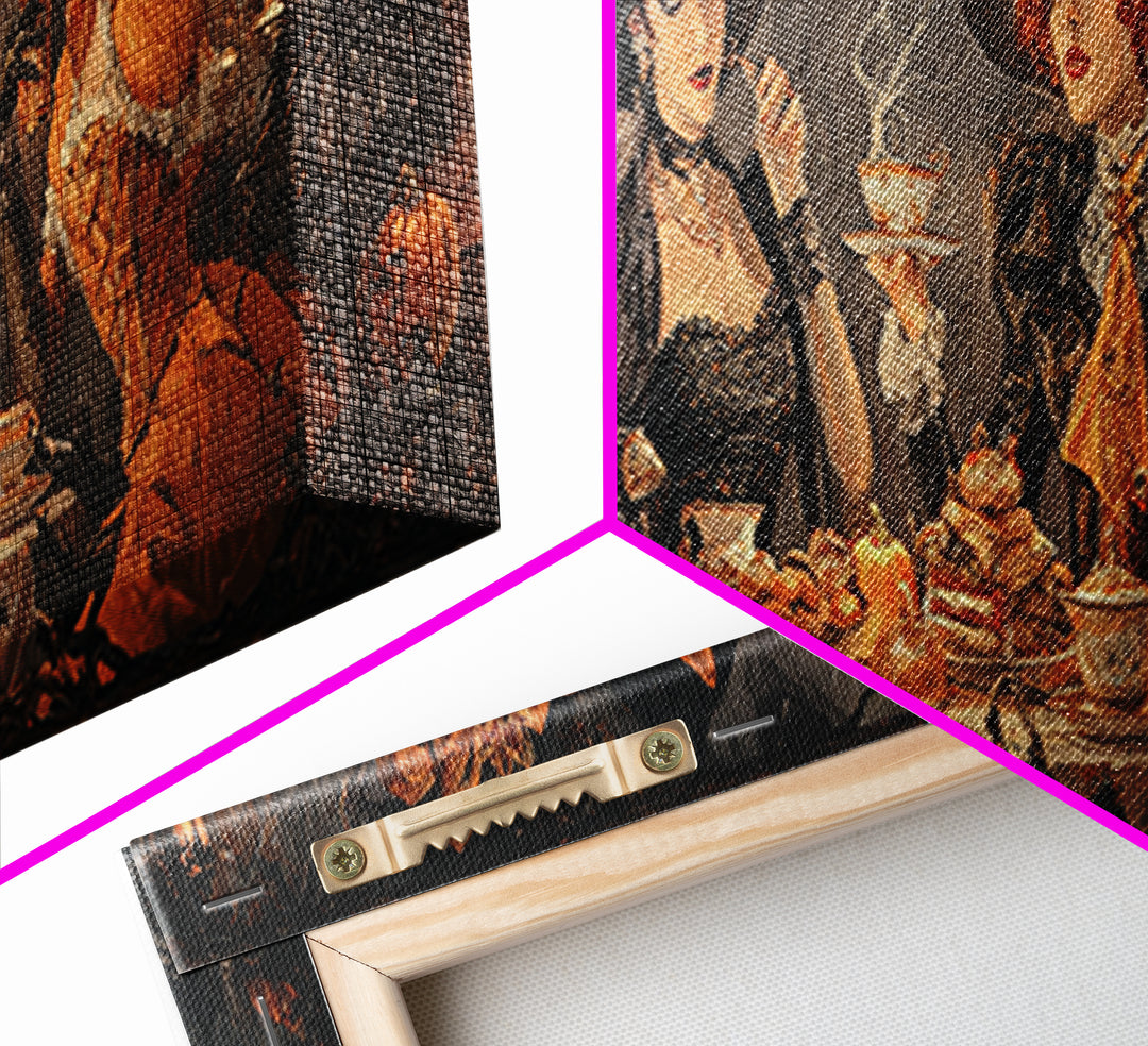 The Witches' Tea Party, Extra Wide Wall Art, Dark Fantasy Wall Art, Canvas Print, Halloween Wall Decor, Gothic Home Decor