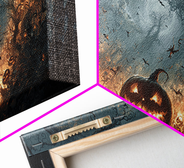 The Pumpkin-Carving Ritual, Wide Panoramic Art, Dark Fantasy Wall Art, Canvas Print, Halloween Wall Decor, Gothic Home Decor