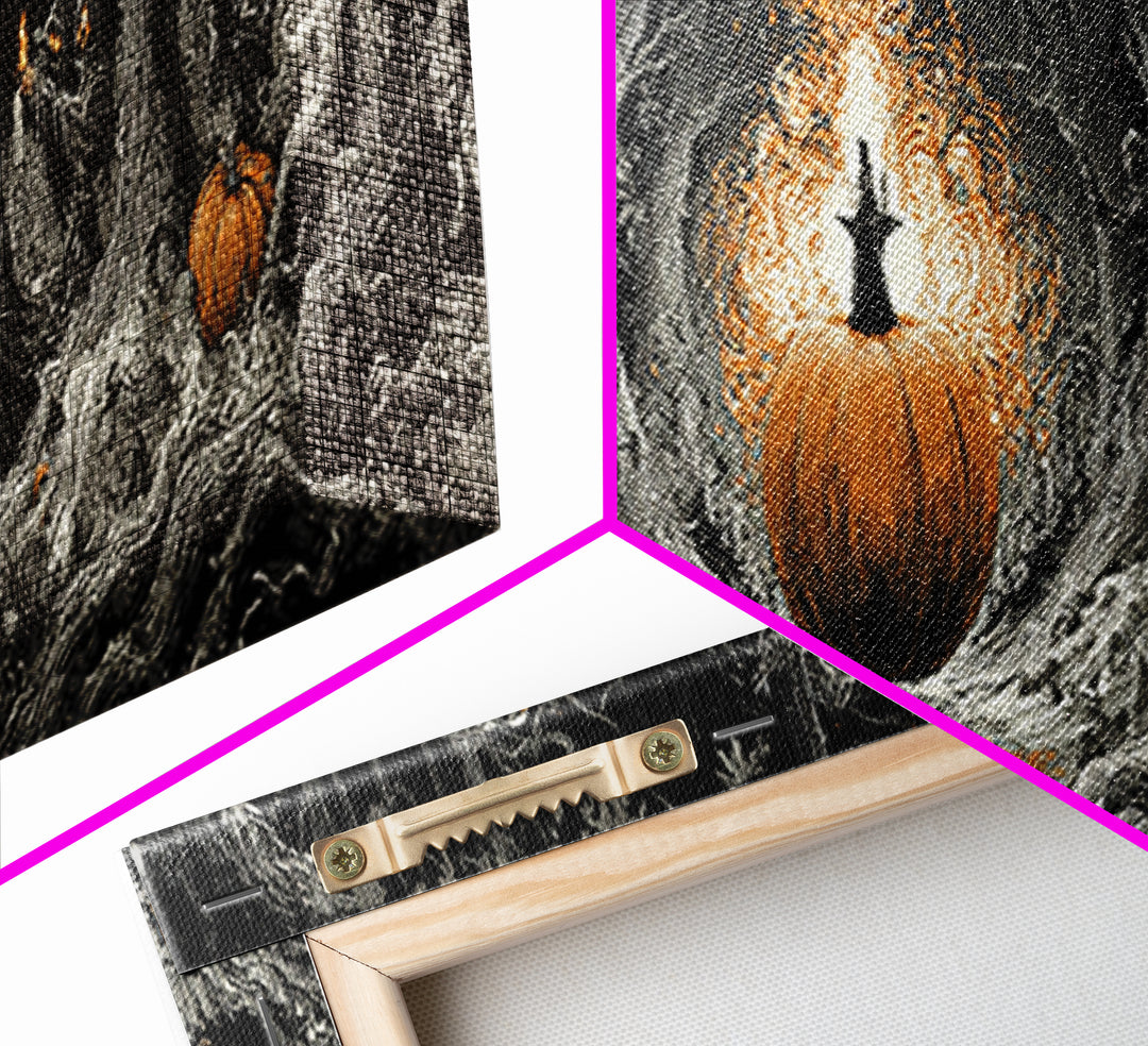 The Pumpkin-Carving Ritual, Extra Wide Wall Art, Macabre Wall Art, Framed Canvas Print, Halloween Wall Decor, Gothic Home Decor