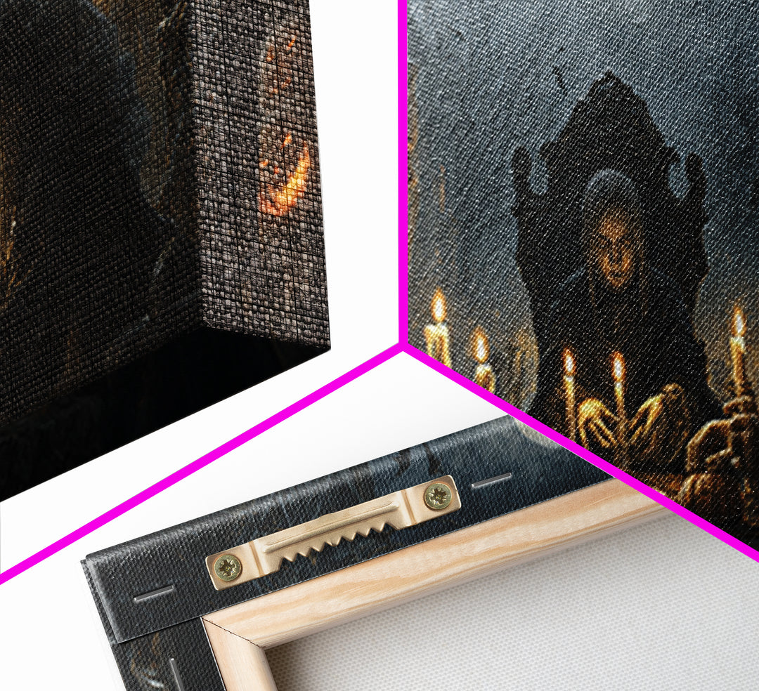 The Candlelit Seance, Wide Panoramic Art, Haunted Gothic Art, Framed Canvas Print, Halloween Wall Decor, Gothic Home Decor