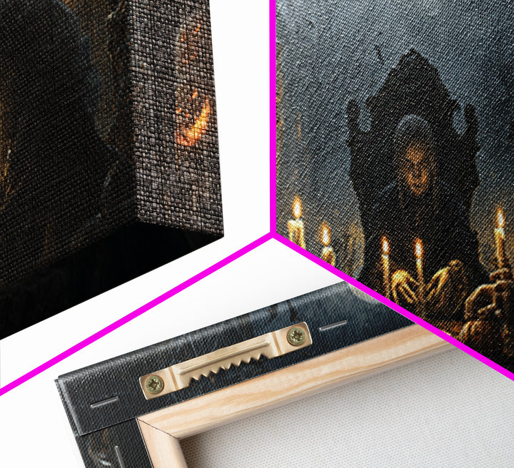 The Candlelit Seance, Wide Panoramic Art, Haunted Gothic Art, Framed Canvas Print, Halloween Wall Decor, Gothic Home Decor