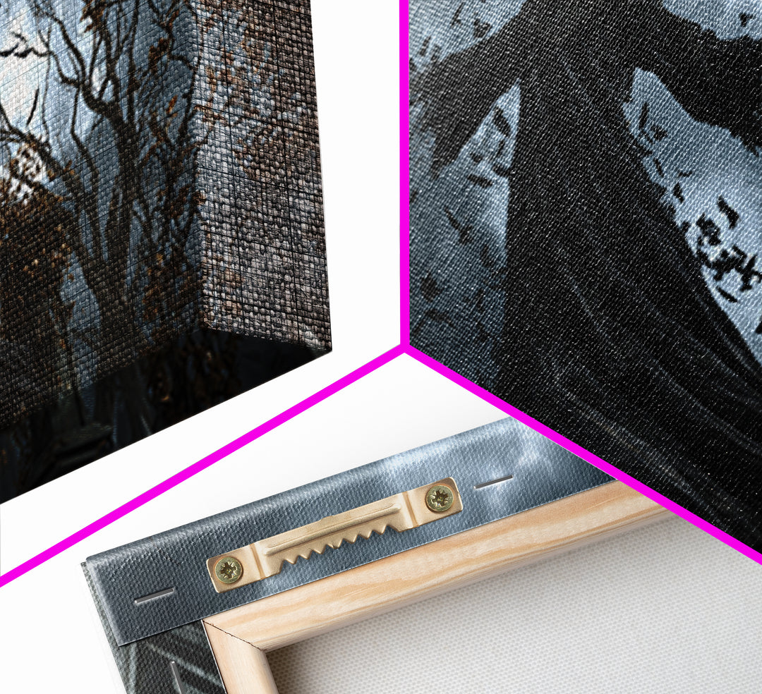 The Haunted Hayride, Wide Panoramic Art, Gothic Horror Wall Art, Framed Canvas Print, Halloween Wall Decor, Gothic Home Decor