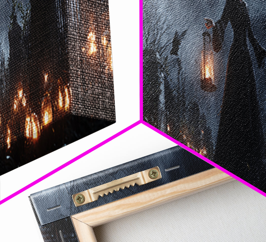 The Cemetery Lantern Festival, Extra Wide Wall Art, Macabre Wall Art, Framed Canvas Print, Halloween Wall Decor, Gothic Home Decor