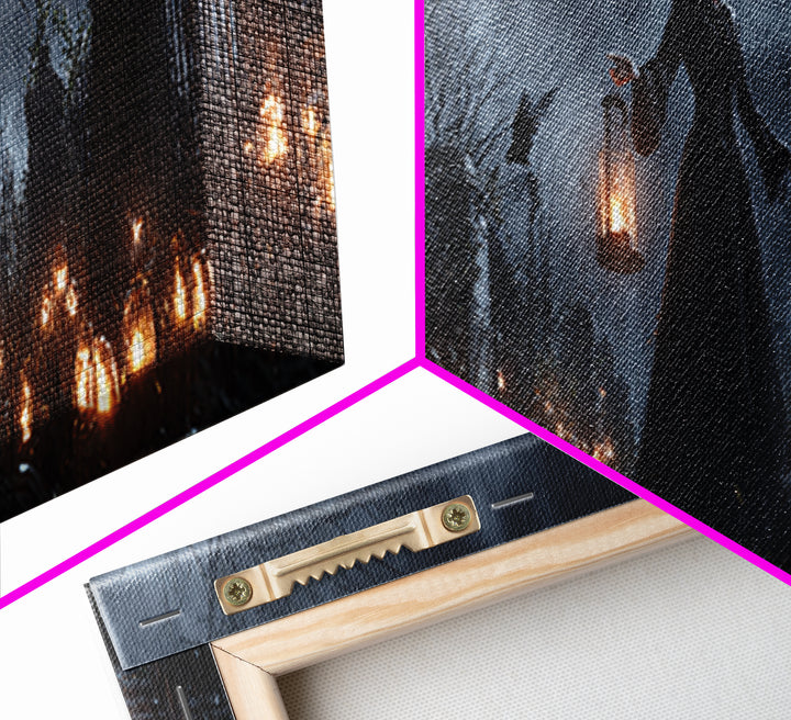 The Cemetery Lantern Festival, Extra Wide Wall Art, Macabre Wall Art, Framed Canvas Print, Halloween Wall Decor, Gothic Home Decor