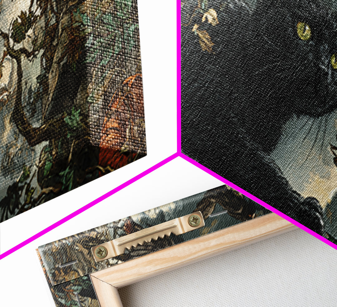 The Black Cat Gathering, Wide Panoramic Art, Gothic Horror Wall Art, Framed Canvas Print, Halloween Wall Decor, Gothic Home Decor