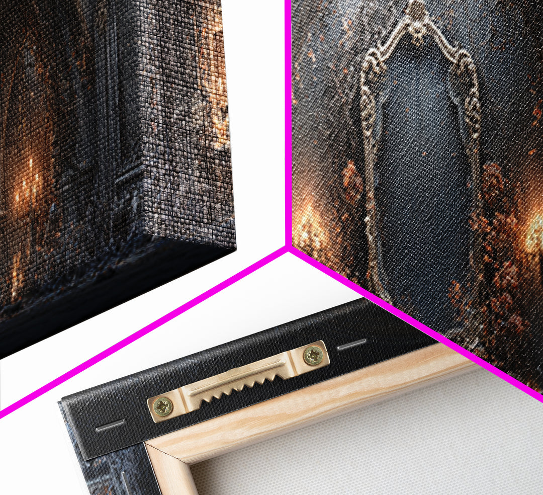The Cursed Mirror, Extra Wide Wall Art, Gothic Horror Wall Art, Framed Canvas Print, Halloween Wall Decor, Gothic Home Decor