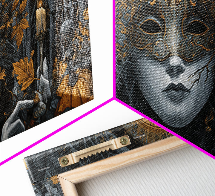 The Cracked Porcelain Mask, Wide Panoramic Art, Haunted Gothic Art, Framed Canvas Print, Halloween Wall Decor, Gothic Home Decor