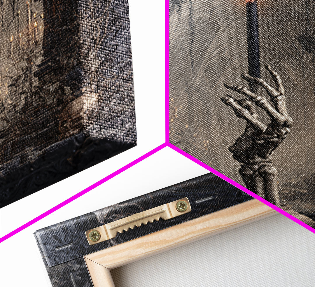 The Skeletal Hand Candleholder, Square Wall Art, Dark Fantasy Wall Art, Canvas Print, Halloween Wall Decor, Gothic Home Decor