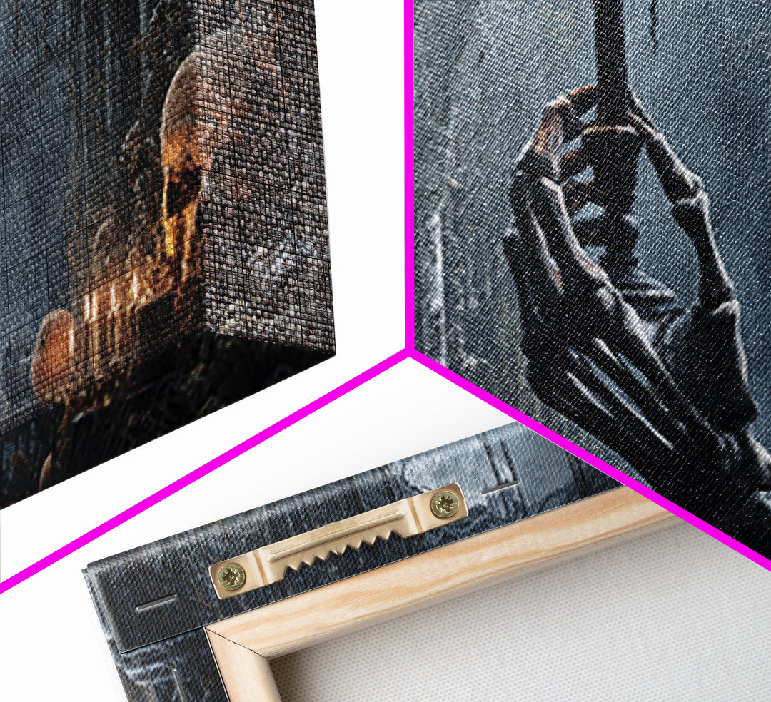 The Skeletal Hand Candleholder, Wide Panoramic Art, Spooky Home Decor, Canvas Print, Halloween Wall Decor, Gothic Home Decor