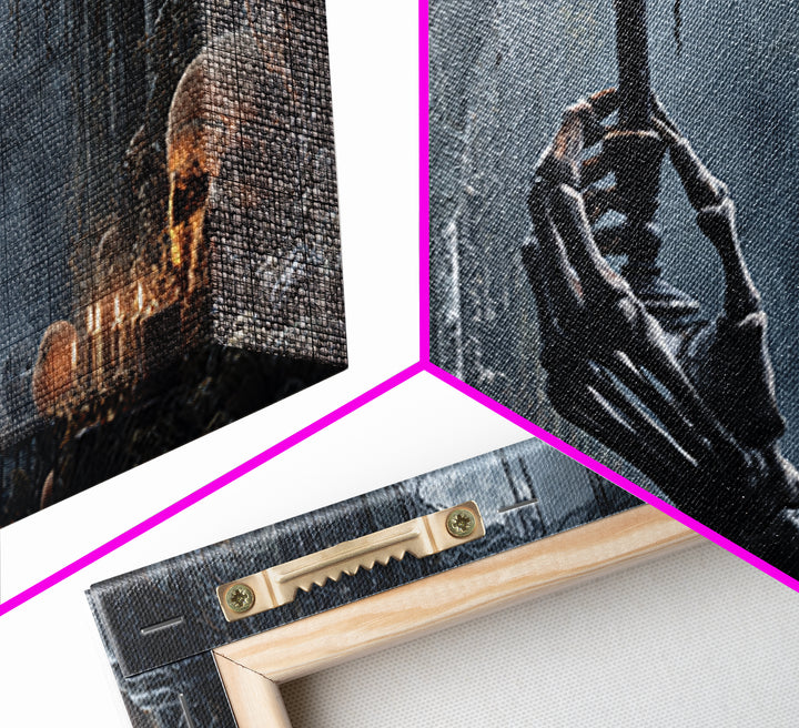 The Skeletal Hand Candleholder, Wide Panoramic Art, Spooky Home Decor, Canvas Print, Halloween Wall Decor, Gothic Home Decor