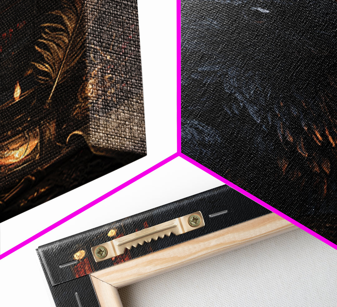 The Raven-Feather Quill, Square Wall Art, Gothic Horror Wall Art, Framed Canvas Print, Halloween Wall Decor, Gothic Home Decor