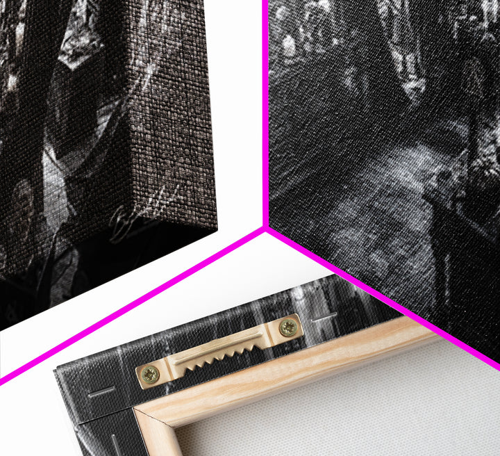 Monochrome Gothic Halloween, Wide Panoramic Art, Macabre Wall Art, Framed Canvas Print, Halloween Wall Decor, Gothic Home Decor