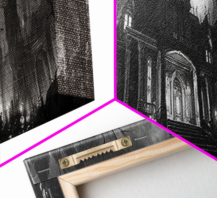 Monochrome Gothic Halloween, Extra Wide Wall Art, Spooky Home Decor, Canvas Print, Halloween Wall Decor, Gothic Home Decor, Dark Fantasy Art